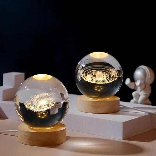 Cosmic Glow Crystal Lamp: Serene Solar System Sphere